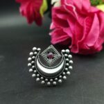 Adjustable Half Moon Ring | Silver Replica Best Traditional Stone Jewelry for Women - "Red"