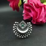 Adjustable Half Moon Ring | Silver Replica Best Traditional Stone Jewelry for Women - "Green"
