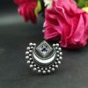 Adjustable Half Moon Ring | Silver Replica Best Traditional Stone Jewelry for Women 14 Adjustable silver replica half moon ring with stone design for women.