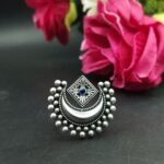 Adjustable Half Moon Ring | Silver Replica Best Traditional Stone Jewelry for Women - "Blue"