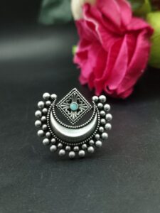 Adjustable Half Moon Ring | Silver Replica Best Traditional Stone Jewelry for Women - color: 'Mint"