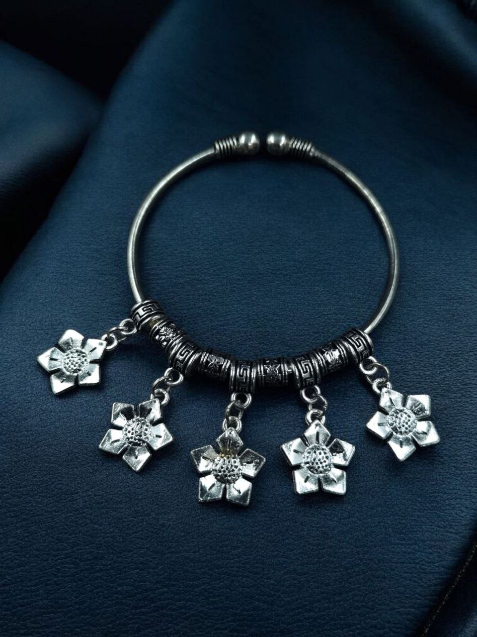 Traditional German Silver Flower Charm Bangles | Beautiful Ethnic Handcrafted Jewelry 2 Traditional German silver with flower charm bangles ethnic handcrafted design.