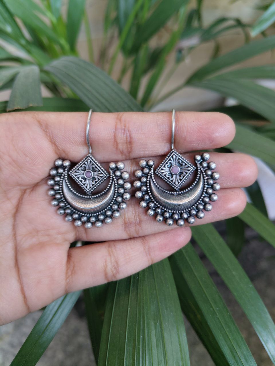 Traditional Half Moon Earrings | Silver Replica Oxidized Amazing Hook Earring for Women 8 Traditional oxidized silver replica half moon earrings for women
