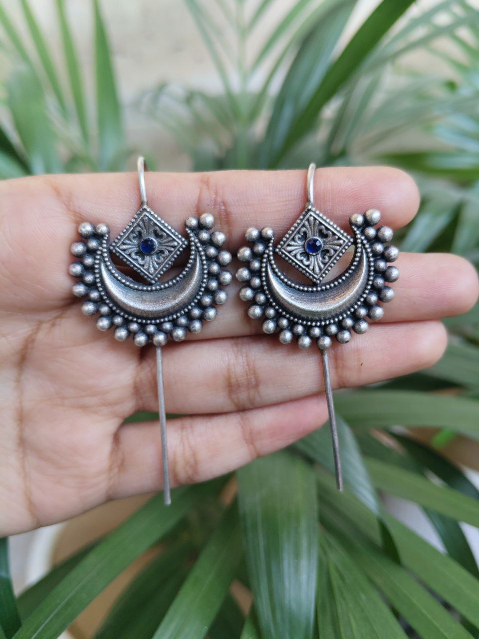 Designer Half Moon Oxidized Earcuff | Silver Replica Ethnic Stone Perfect Jewelry for Girls 9 Designer Half Moon Oxidized Earcuff Silver Replica with Stone Work for Girls