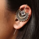 Designer Half Moon Oxidized Earcuff | Silver Replica Ethnic Stone Perfect Jewelry for Girls