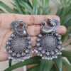 Antique Look Bird Earrings with Pearl Detailing in Silver Replica Oxidized Finish