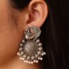 Antique Look Bird Earrings | Silver Replica Best Oxidized Jewelry with Pearl Detailing 2 Antique Look Bird Earrings with Pearl Detailing in Silver Replica Oxidized Finish
