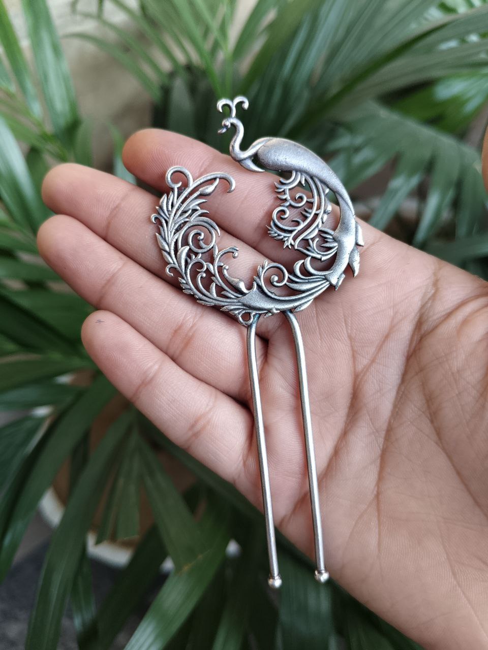 Elegant Peacock Juda Pin | Oxidized Silver Replica Best Hair Accessory for Girls 3 Elegant Oxidized Peacock Juda Pin Silver Replica Floral Art Hair Accessory for Girls