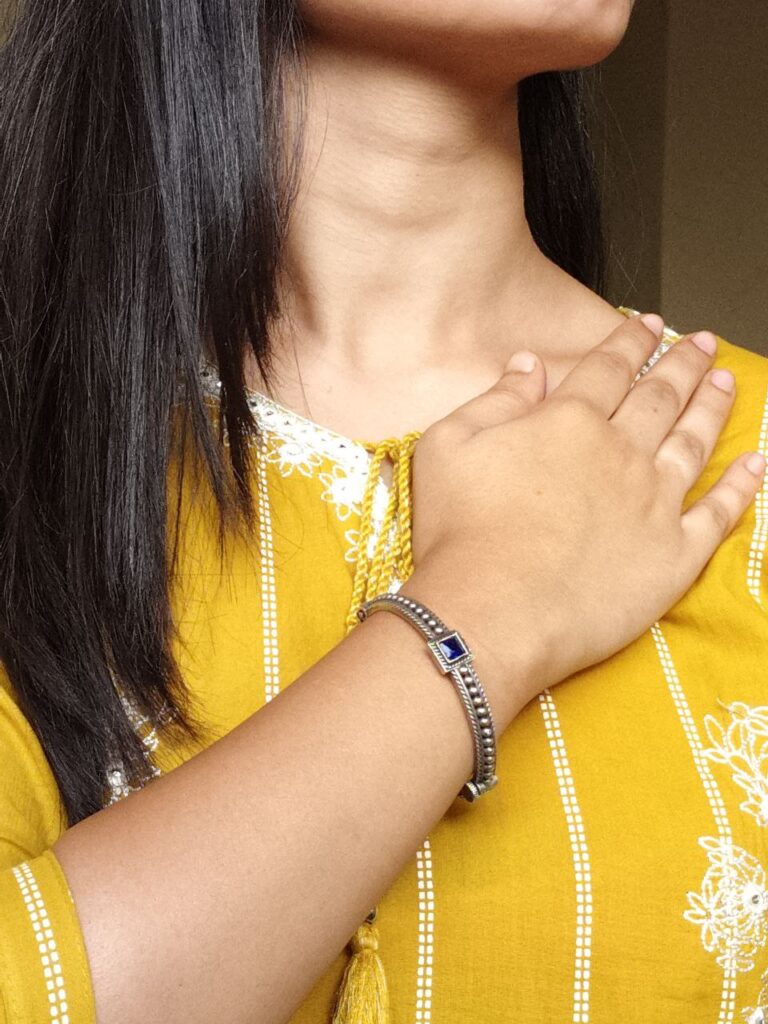 Handcrafted Silver Plated Bangle | Openable Ethnic Kada with Beautiful Stone Design