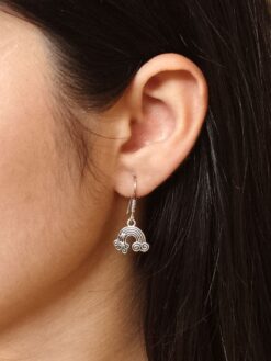 Elegant German silver rainbow hook dangler earrings for daily wear.