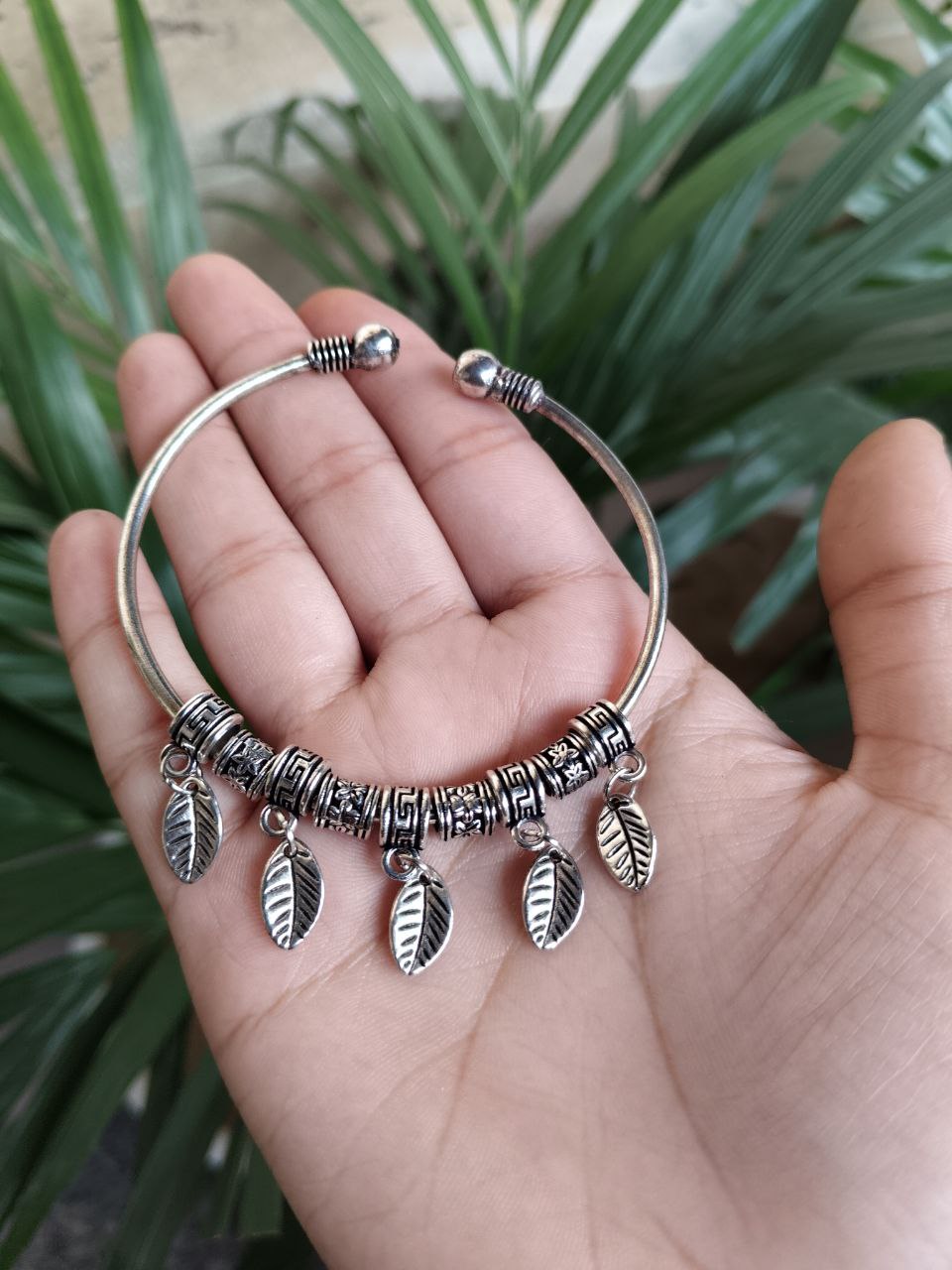Stylish German Silver Leaf Charm Bangles | Perfect Ethnic Jewelry For Women 2 Stylish German silver leaf charm bangles for ethnic wear.