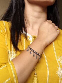 Stylish German silver leaf charm bangles for ethnic wear.