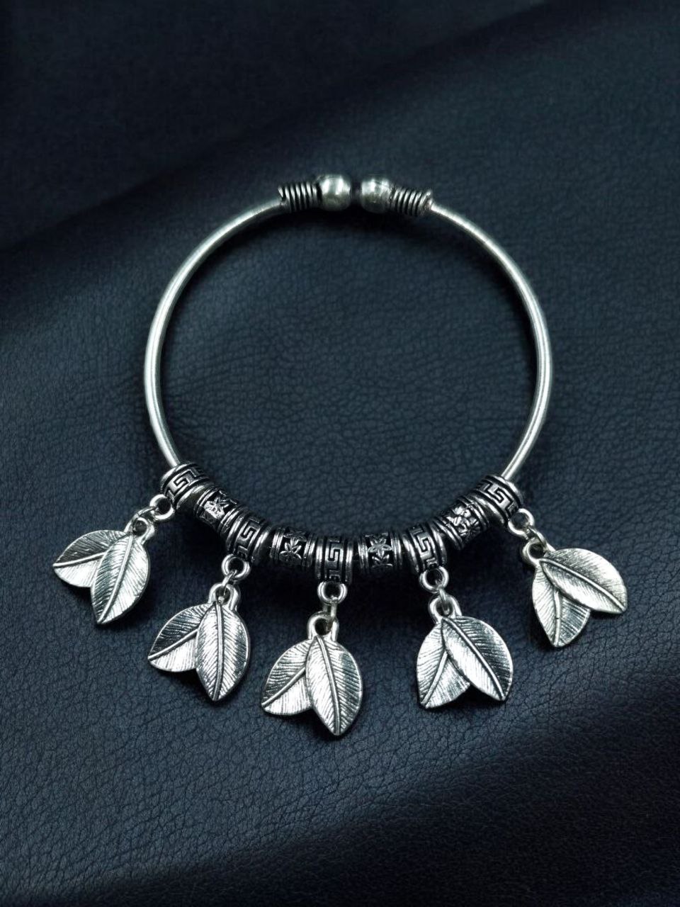 Antique Look German Silver Leaf Charm Bangles | Ethnic Best Traditional Design Jewelry 4 Stylish German silver leaf charm bangles for ethnic wear.