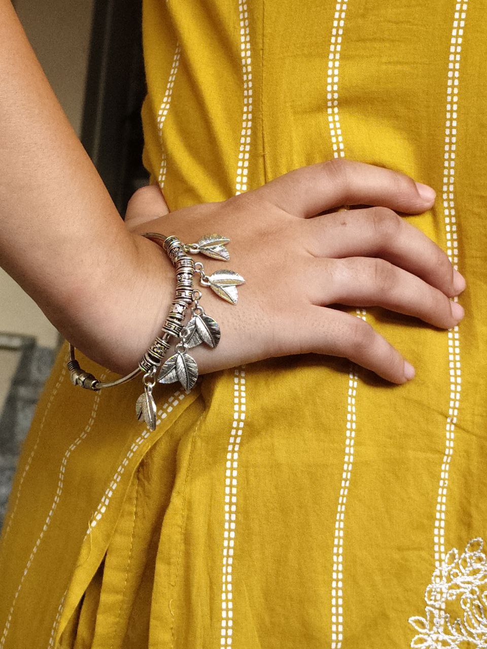Antique Look German Silver Leaf Charm Bangles | Ethnic Best Traditional Design Jewelry 2 Stylish German silver leaf charm bangles for ethnic wear.