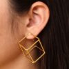 Unique gold plated geometric stud earrings for girls with modern western look