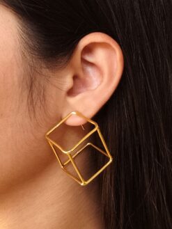Unique gold plated geometric stud earrings for girls with modern western look