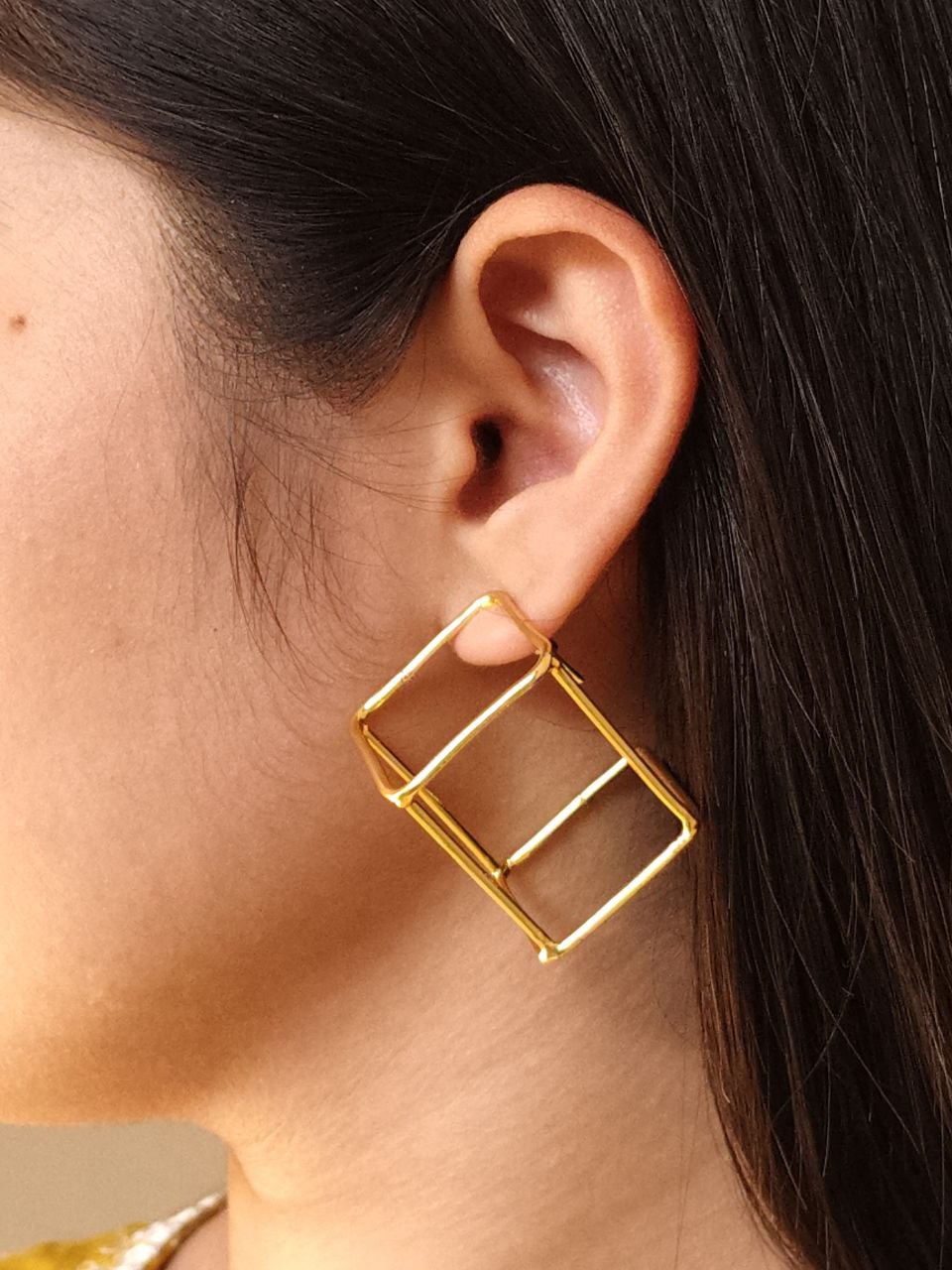 Unique Gold Plated Geometric Stud Earrings | Western Look Jewelry For Girls 4 Unique gold plated geometric stud earrings for girls with modern western look