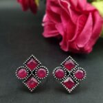 Bulk 448 Handcrafted Oxidized Toe Ring | Adjustable Silver Replica Vintage Look Stone Best Jewelry - "Red"