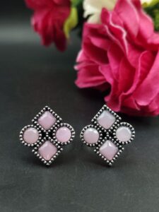 Handcrafted Oxidized Toe Ring | Adjustable Silver Replica Vintage Look Stone Best Jewelry - color: "Baby Pink"