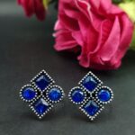 Bulk 442 Handcrafted Oxidized Toe Ring | Adjustable Silver Replica Vintage Look Stone Best Jewelry - "Blue"