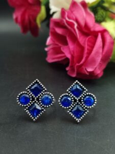 Handcrafted Oxidized Toe Ring | Adjustable Silver Replica Vintage Look Stone Best Jewelry - color: "Blue"