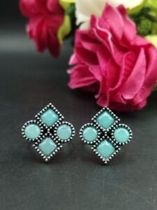 Handcrafted Oxidized Toe Ring | Adjustable Silver Replica Vintage Look Stone Best Jewelry - color: "Mint"