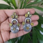 Bulk 196 Elegant Silver Replica Oxidised Stud Earrings | Stylish Daily Wear Jewelry - "Yellow"