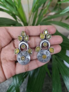 Elegant Silver Replica Oxidised Stud Earrings | Stylish Daily Wear Jewelry - Color: "Yellow"