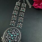 Bulk 372 Designer Traditional Oxidized Necklace With Stone & Pearl Work | Ethnic Statement Jewelry for Girls - "Baby Pink-Mint"