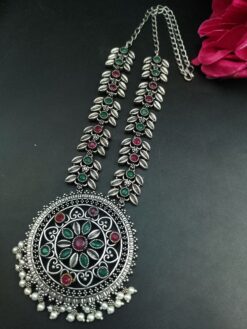 Designer Traditional Oxidized Necklace With Stone & Pearl Work | Ethnic Statement Jewelry for Girls