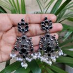 Bulk 126 Elegant Peacock Design Earrings | Silver Replica Dangler with Stone & Pearl Detailing Best Jewelry - "Black"