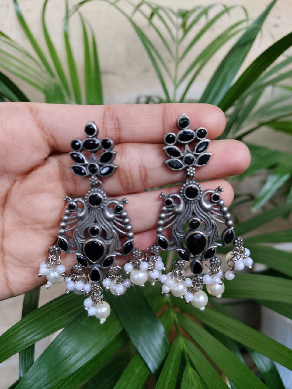 Elegant Peacock Design Earrings | Silver Replica Dangler with Stone & Pearl Detailing Best Jewelry 5 Elegant Peacock Design Earrings | Silver Replica Dangler with Stone & Pearl Detailing Best Jewelry - Image 6