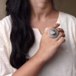 Adjustable Floral Art Pearl Work Ring | Oxidized Silver Replica Ethnic Perfect Jewelry for Women