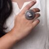 Adjustable Floral Art Pearl Work Ring | Oxidized Silver Replica Ethnic Perfect Jewelry for Women 13 Oxidized Silver Replica Floral Art Pearl Work Adjustable Ring for Women