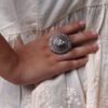 Adjustable Floral Art Pearl Work Ring | Oxidized Silver Replica Ethnic Perfect Jewelry for Women 10 Oxidized Silver Replica Floral Art Pearl Work Adjustable Ring for Women