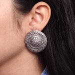 Best Trendy Floral Art Stud Earrings | Oxidized Ethnic Silver Replica Earring for Women