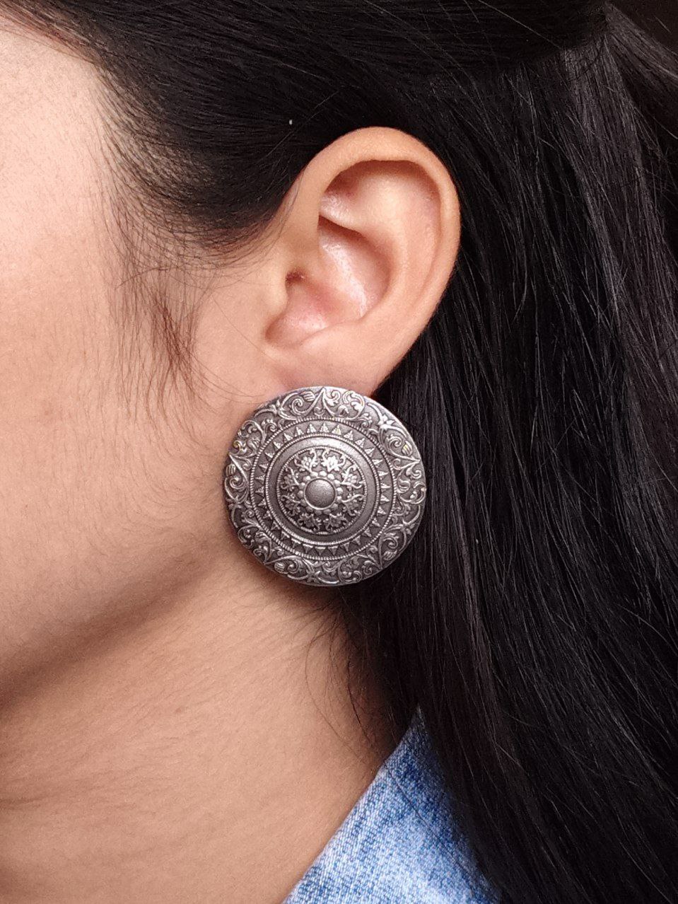 Best Trendy Floral Art Stud Earrings | Oxidized Ethnic Silver Replica Earring for Women 1 Floral Art Oxidized Silver Replica Stud Earrings for Women