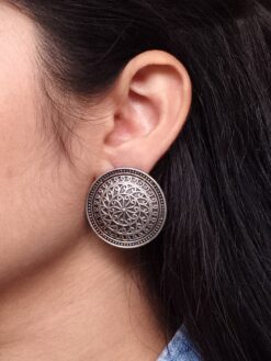 Oxidized Silver Replica Stud Earrings for Women