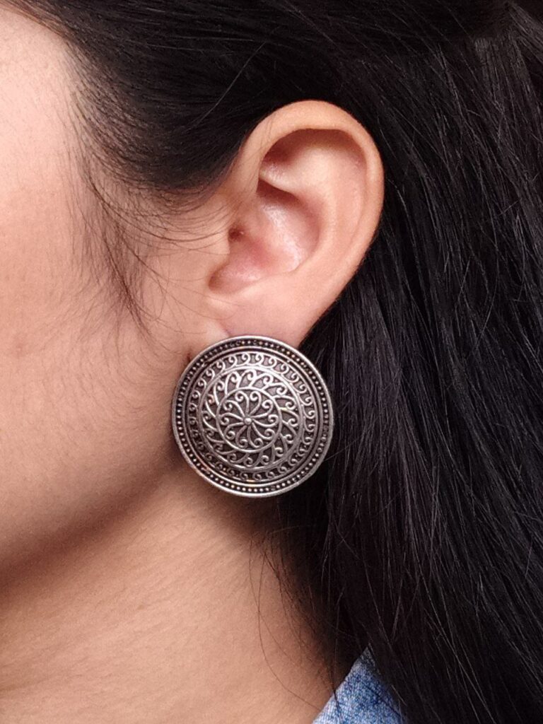 Trendy Oxidized Stud Earrings | Ethnic Silver Replica Amazing Jewelry for Women