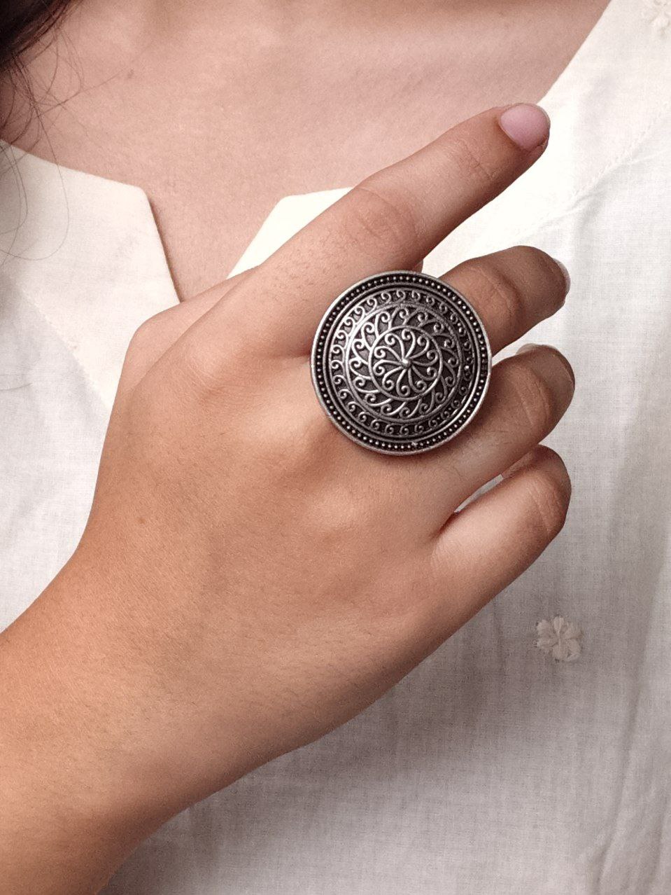 Designer Oxidized Ring | Adjustable Silver Replica Best Jewelry for Girls 7 Designer Adjustable Oxidized Silver Replica Ring for Girls