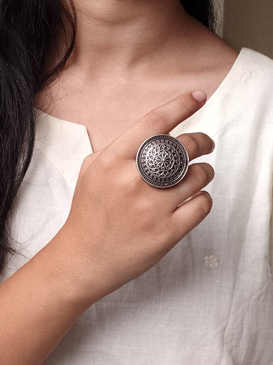 Designer Oxidized Ring | Adjustable Silver Replica Best Jewelry for Girls 5 Designer Adjustable Oxidized Silver Replica Ring for Girls