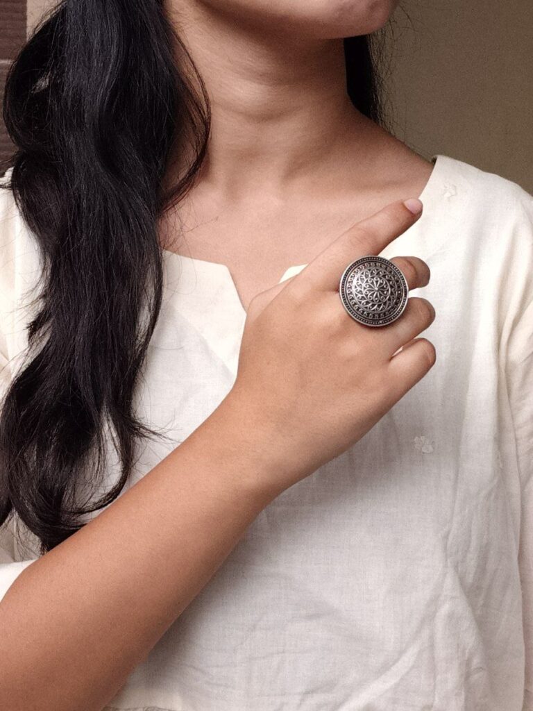 Designer Oxidized Ring | Adjustable Silver Replica Best Jewelry for Girls