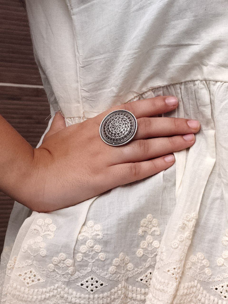 Designer Oxidized Ring | Adjustable Silver Replica Best Jewelry for Girls 2 Designer Adjustable Oxidized Silver Replica Ring for Girls