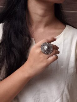 Vintage oxidized astrological sign ring adjustable silver replica for women