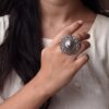Vintage oxidized astrological sign adjustable silver replica ring for women