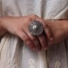 Vintage oxidized astrological sign adjustable silver replica ring for women