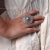 Vintage oxidized astrological sign adjustable silver replica ring for women