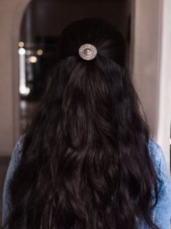 Oxidized handmade astrological sign hair pin with ethnic detailing.