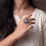 Handcrafted Stone Adjustable Ring | Best Oxidized Silver Replica Ethnic Wear