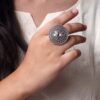 Handcrafted Stone Adjustable Ring | Best Oxidized Silver Replica Ethnic Wear 13 Handcrafted oxidized stone adjustable silver replica ethnic ring for women.